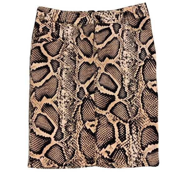 Zara Basic Tan Black Snakeskin Print Back Slit Straight Skirt Small - Picture 2 of 9